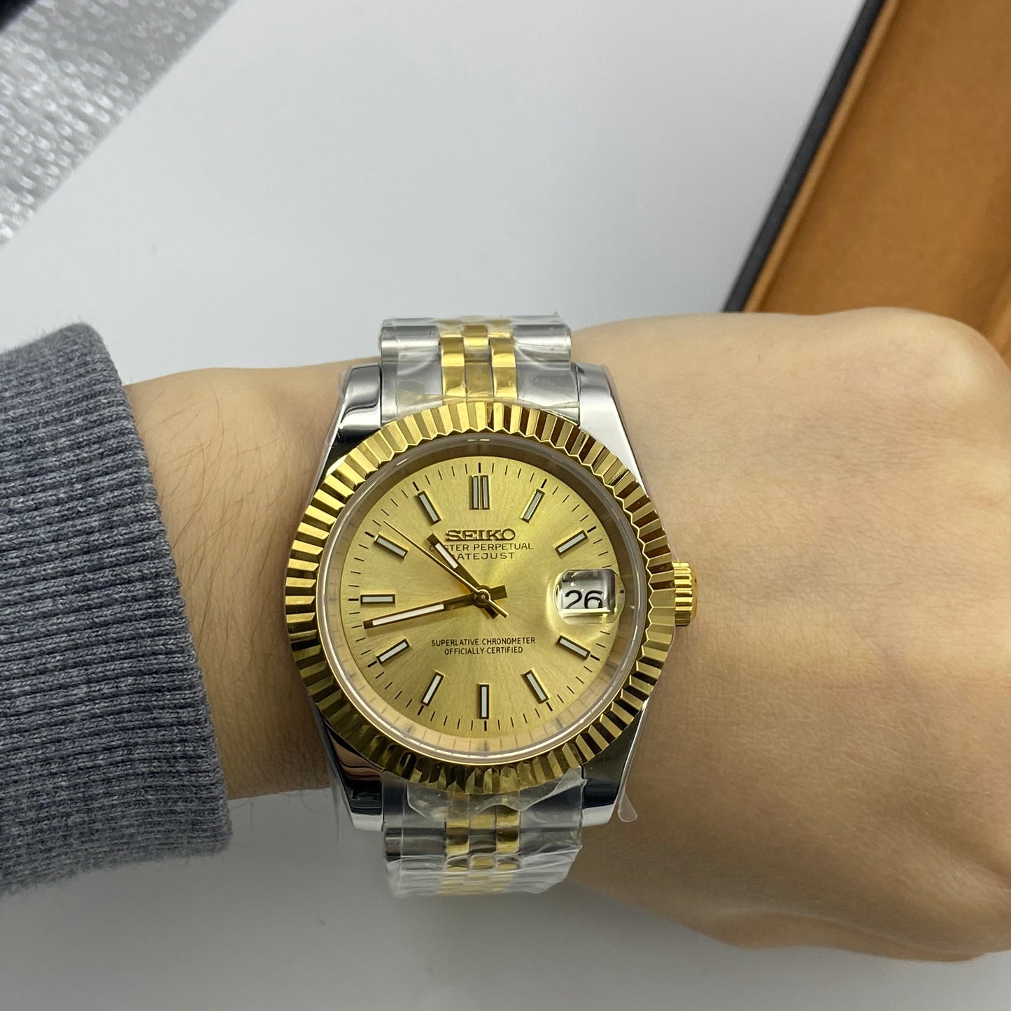 Seiko Mod Datejust – Champagne Gold Dial with Luxe Gold Bracelet