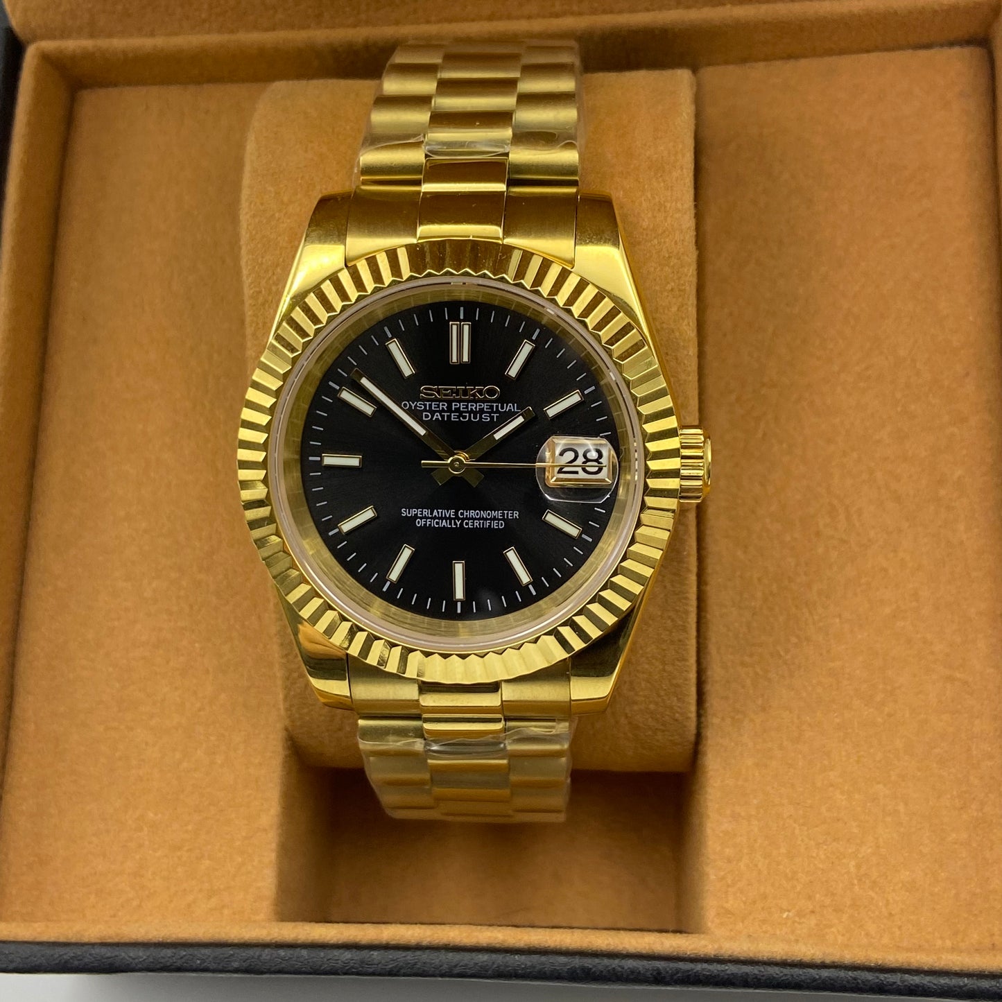 Seiko Mod Datejust – Midnight Black Dial on Royal Gold