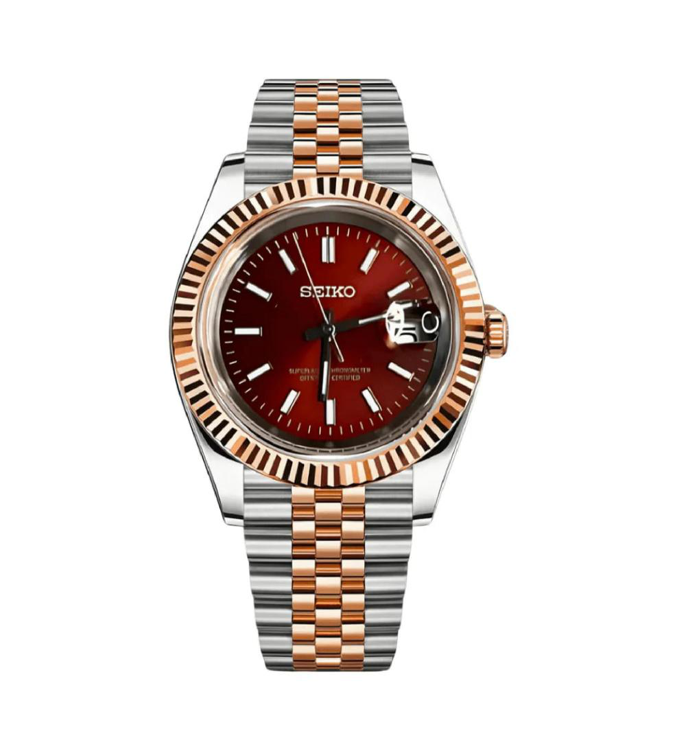 Seiko DateJust Mod Two Tone Rose Gold W/Red