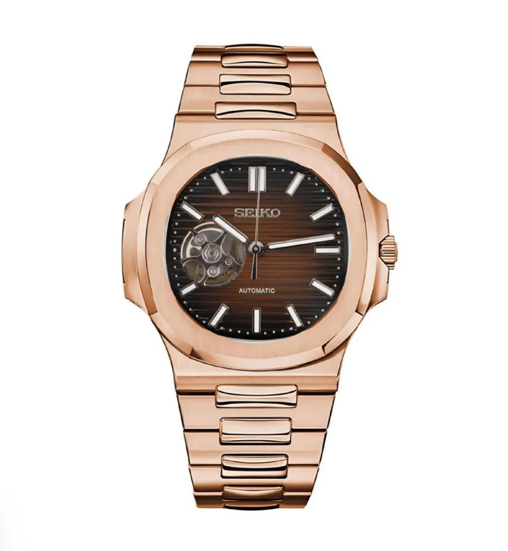 Seiko Mod Nautilus (Open Heart) Rose Gold Chocolate