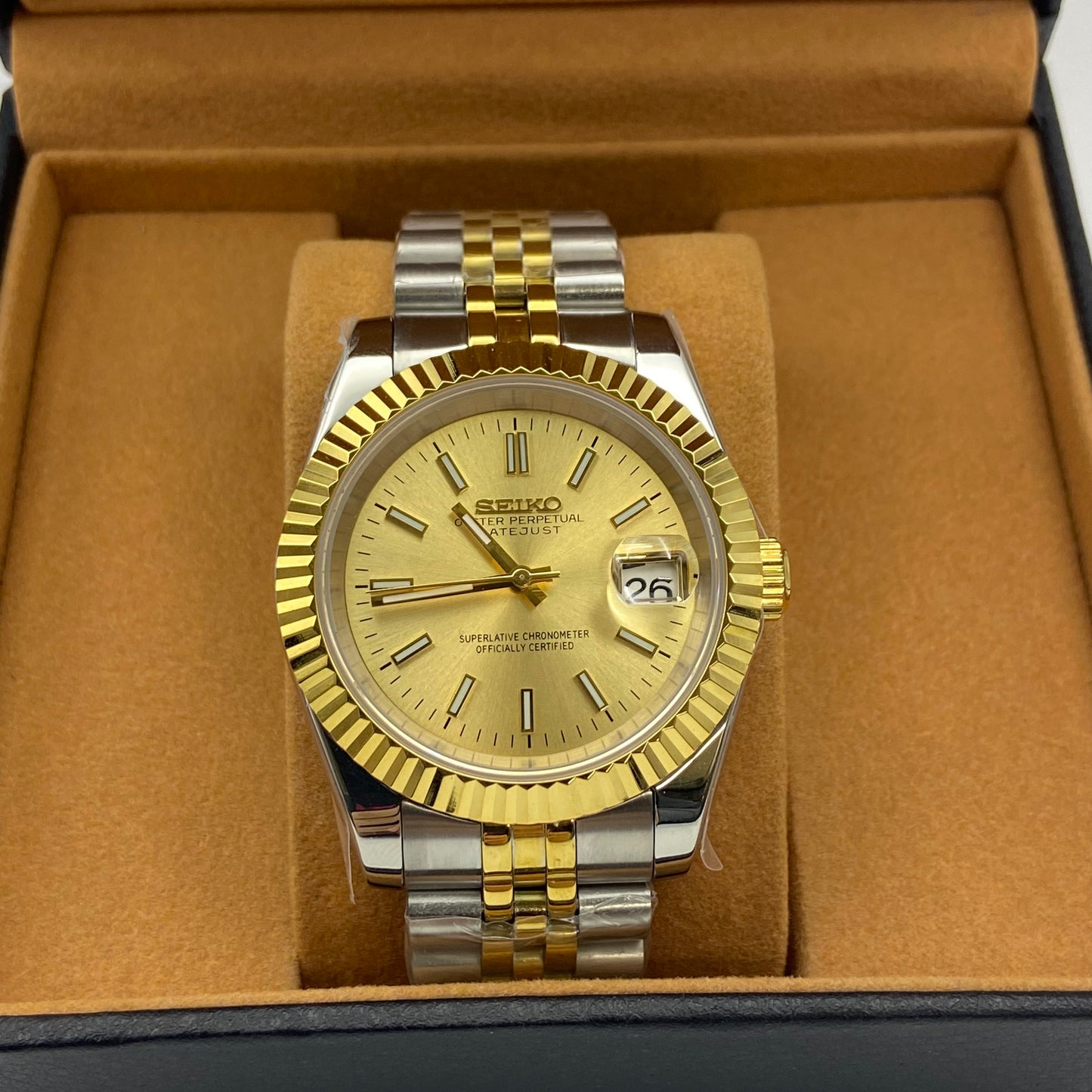 Seiko Mod Datejust – Champagne Gold Dial with Luxe Gold Bracelet