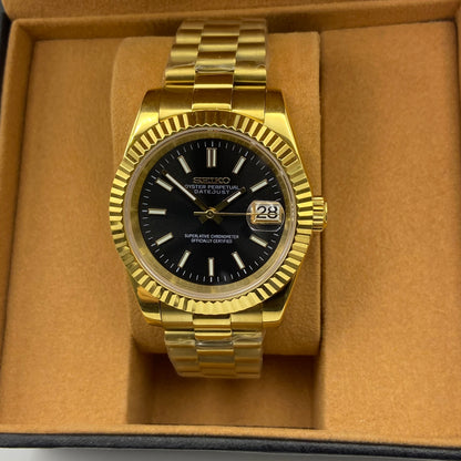 Seiko Mod Datejust – Midnight Black Dial on Royal Gold