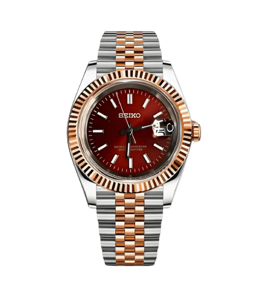 Seiko DateJust Mod Two Tone Rose Gold W/Red