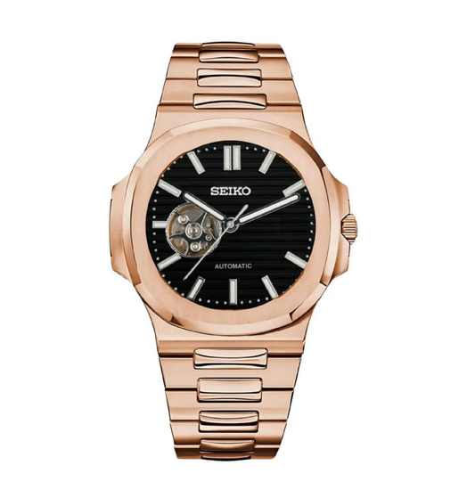 Seiko Mod Nautilus (Open Heart)Rose Gold Black